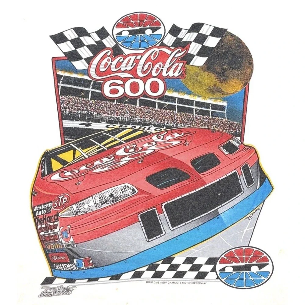 Vintage 1997 Chase Coca-Cola 600 Nascar T-Shirt Mens XL White AOP Thrashed Y2K